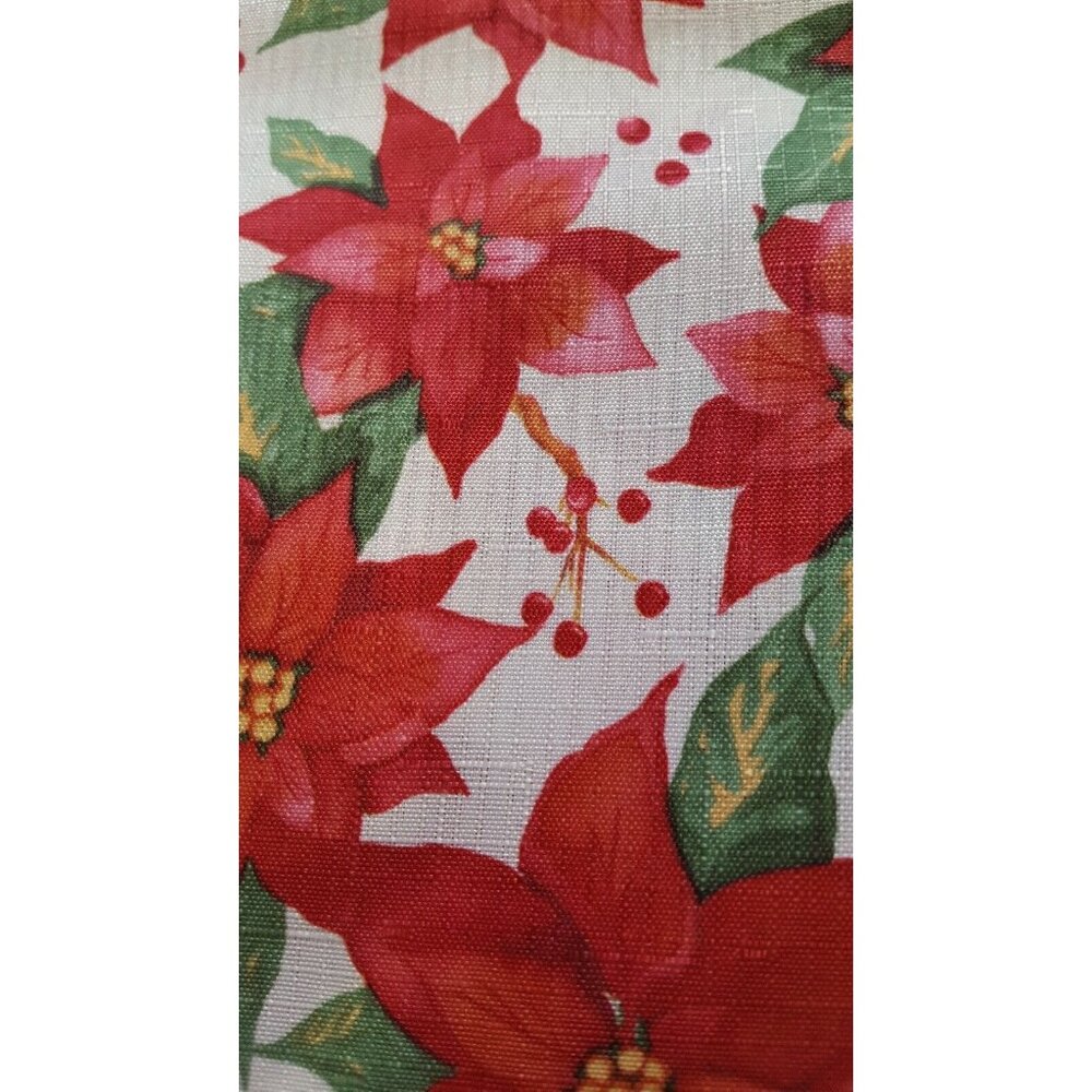Fabric Tablecloth Red White Christmas Poinsettia Oblong 60x102 Holiday - Picture 4 of 5